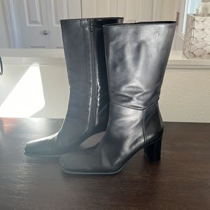 Via Spiga Black Square Toe Mid Calf Boot- size 6.5
